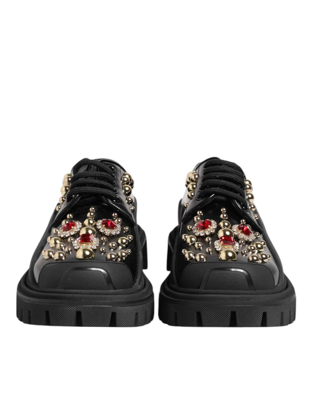 Dolce & Gabbana Black Leather Jeweled Crystals Derby Shoes