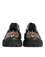 Dolce & Gabbana Black Leather Jeweled Crystals Derby Shoes