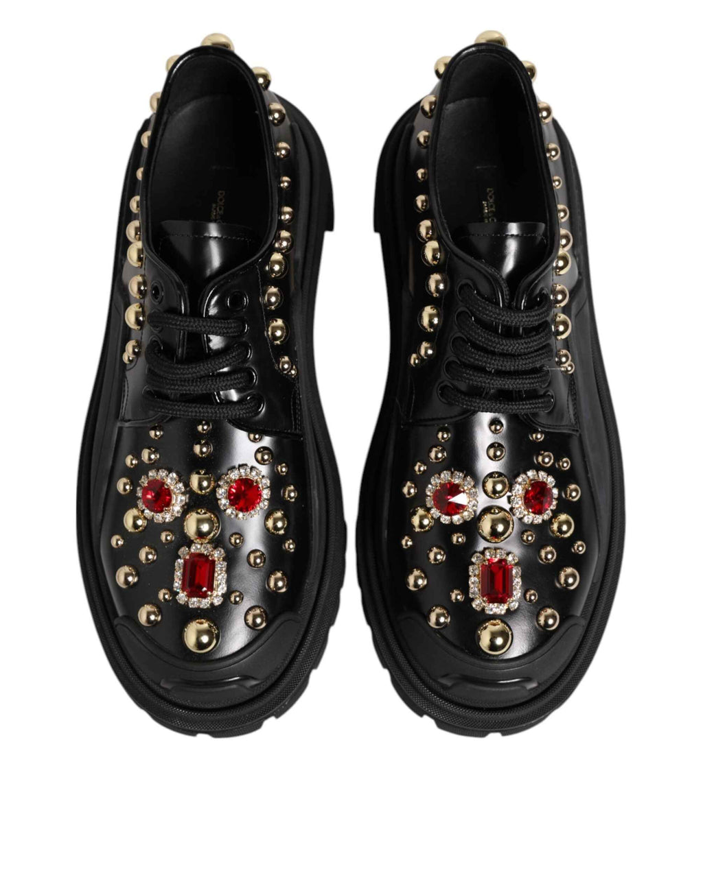 Dolce & Gabbana Black Leather Jeweled Crystals Derby Shoes
