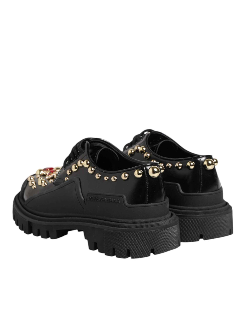 Dolce & Gabbana Black Leather Jeweled Crystals Derby Shoes