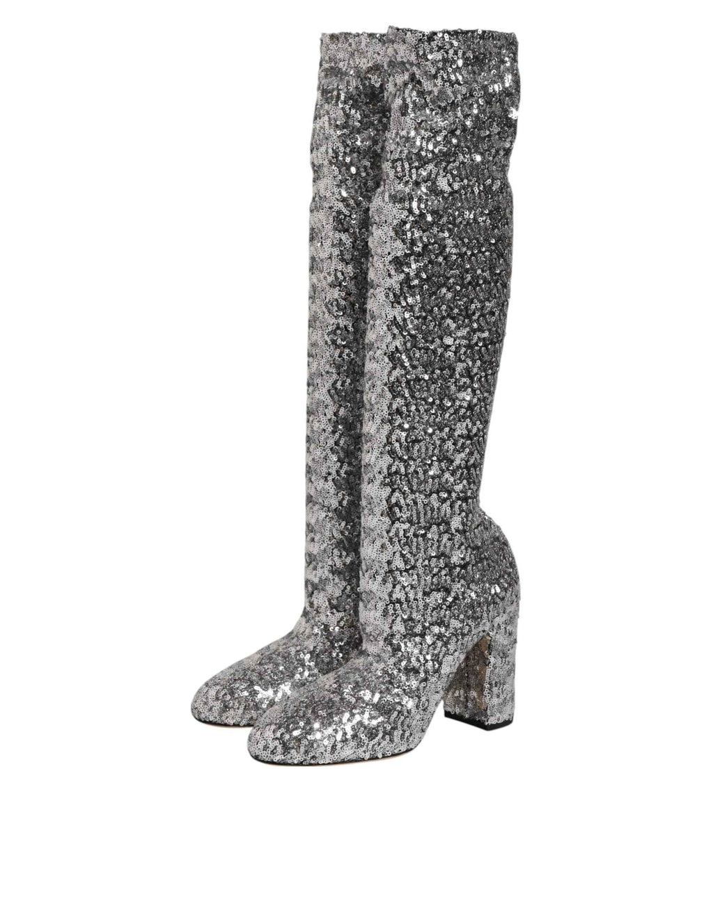 Dolce & Gabbana Shoes Silver Sequins Glitter High Heel Boot Shoes