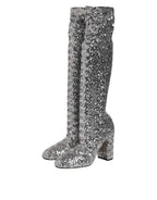 Dolce & Gabbana Shoes Silver Sequins Glitter High Heel Boot Shoes