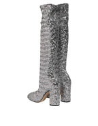 Dolce & Gabbana Shoes Silver Sequins Glitter High Heel Boot Shoes