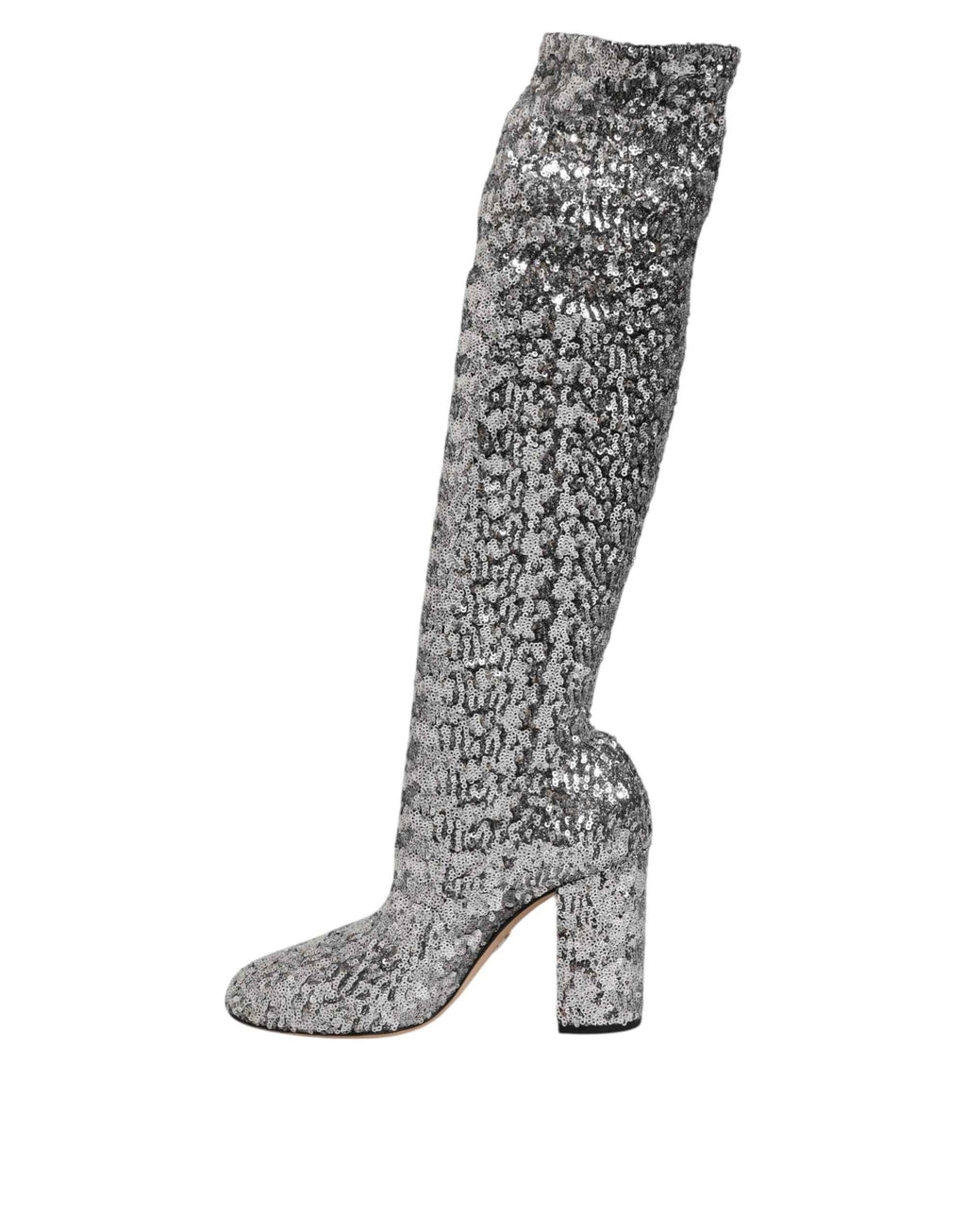 Dolce & Gabbana Shoes Silver Sequins Glitter High Heel Boot Shoes