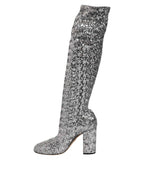Dolce & Gabbana Shoes Silver Sequins Glitter High Heel Boot Shoes