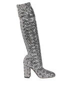 Dolce & Gabbana Shoes Silver Sequins Glitter High Heel Boot Shoes