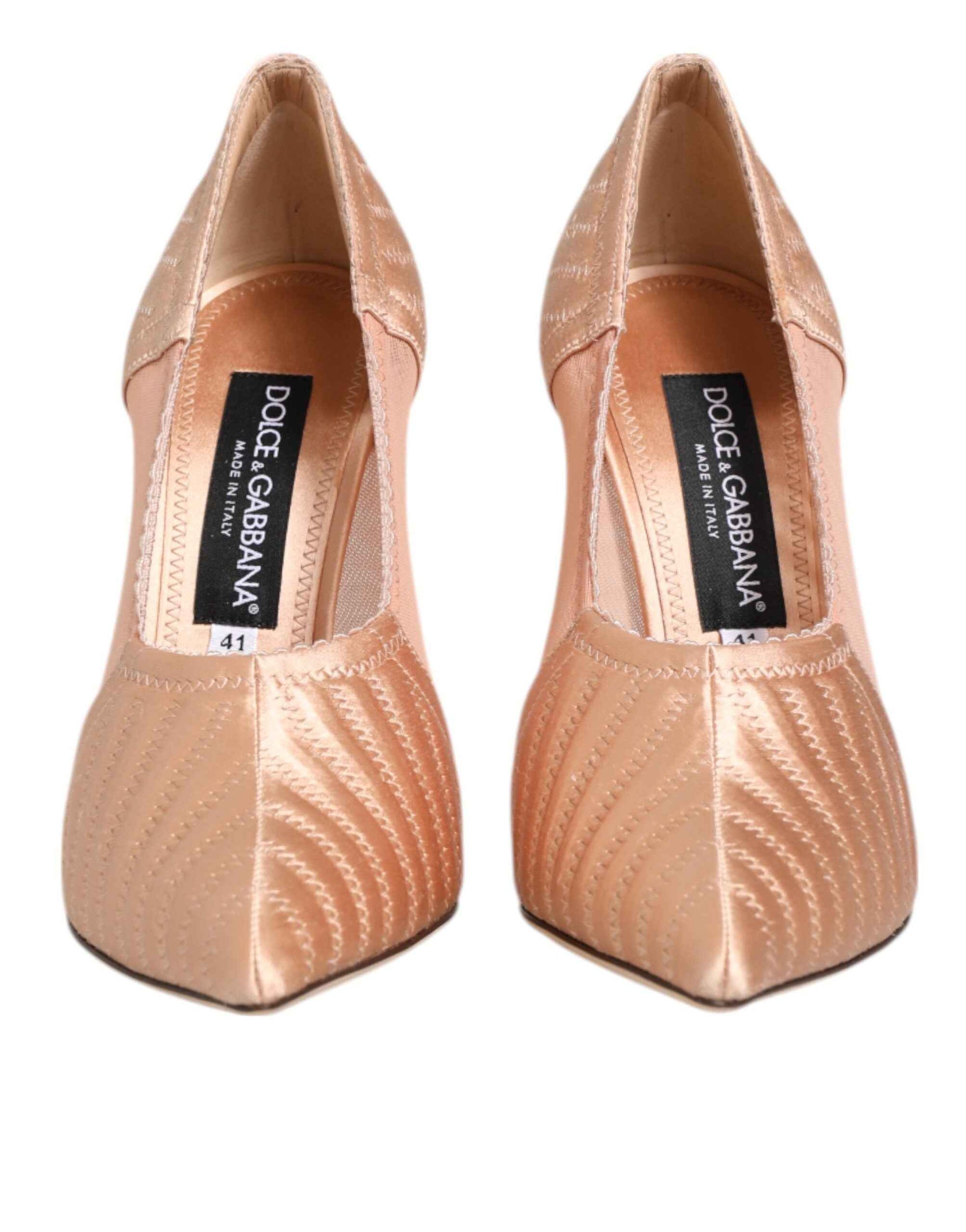 Dolce & Gabbana Cipria Nude Satin Mesh Stiletto Pumps Shoes