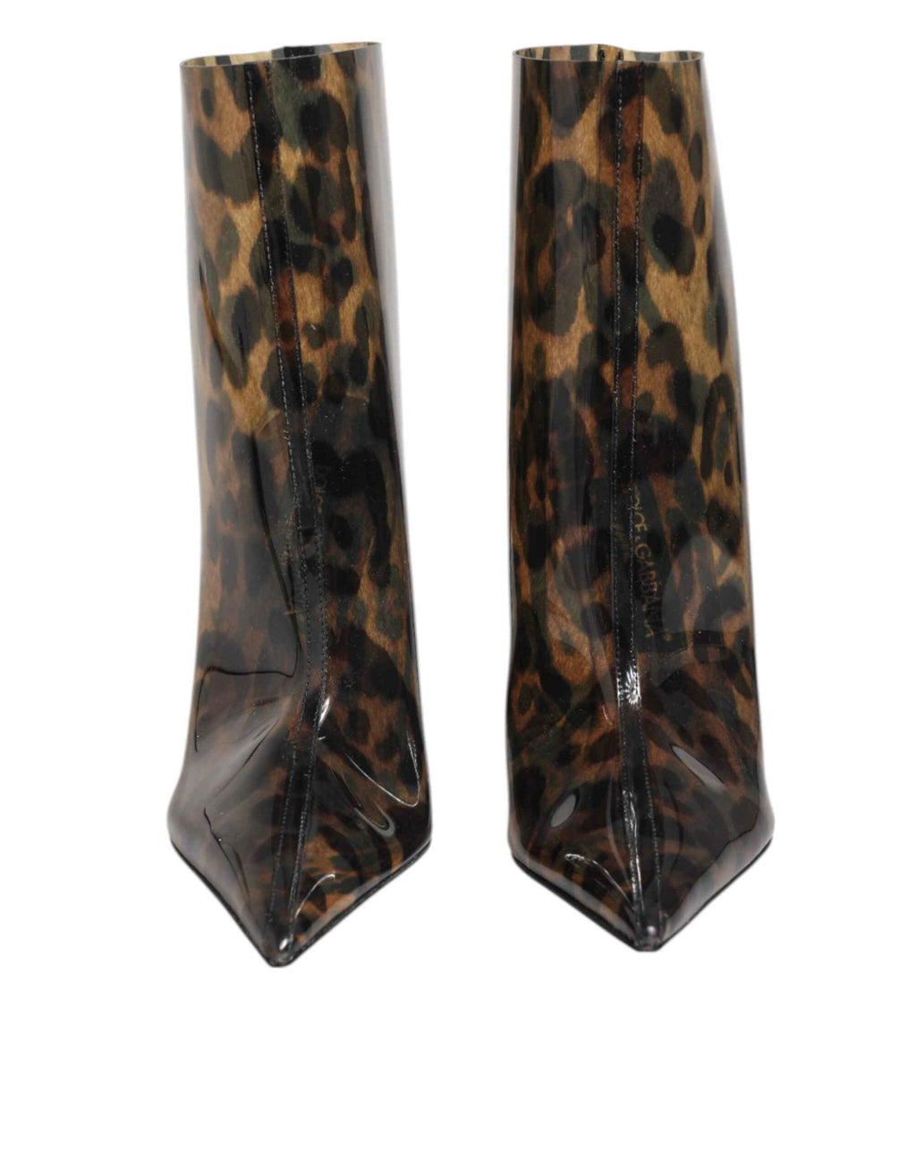 Dolce & Gabbana Leopard Print PVC Pointed Toe Boots Shoes