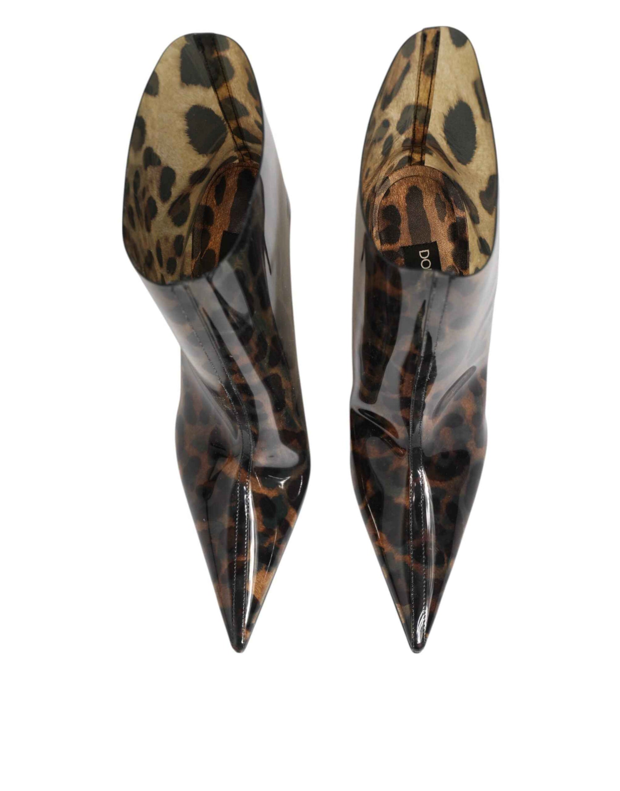Dolce & Gabbana Leopard Print PVC Pointed Toe Boots Shoes