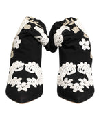 Dolce & Gabbana Black White Embroidered Jersey Stiletto Boots Shoes