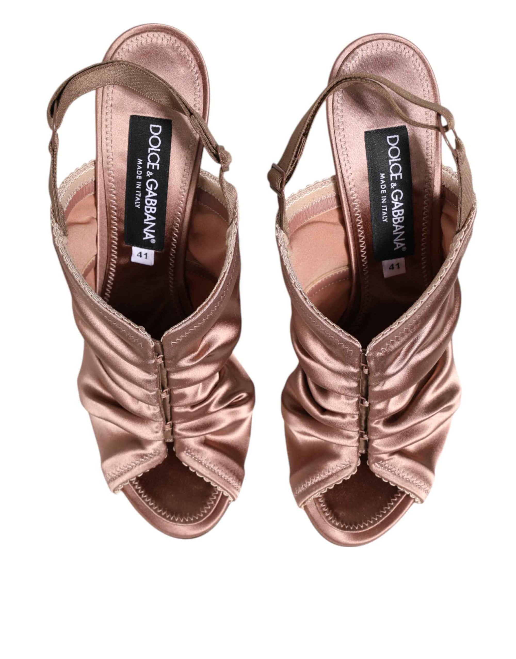 Dolce & Gabbana Bronze Satin Ruched Slingback Sandals Shoes