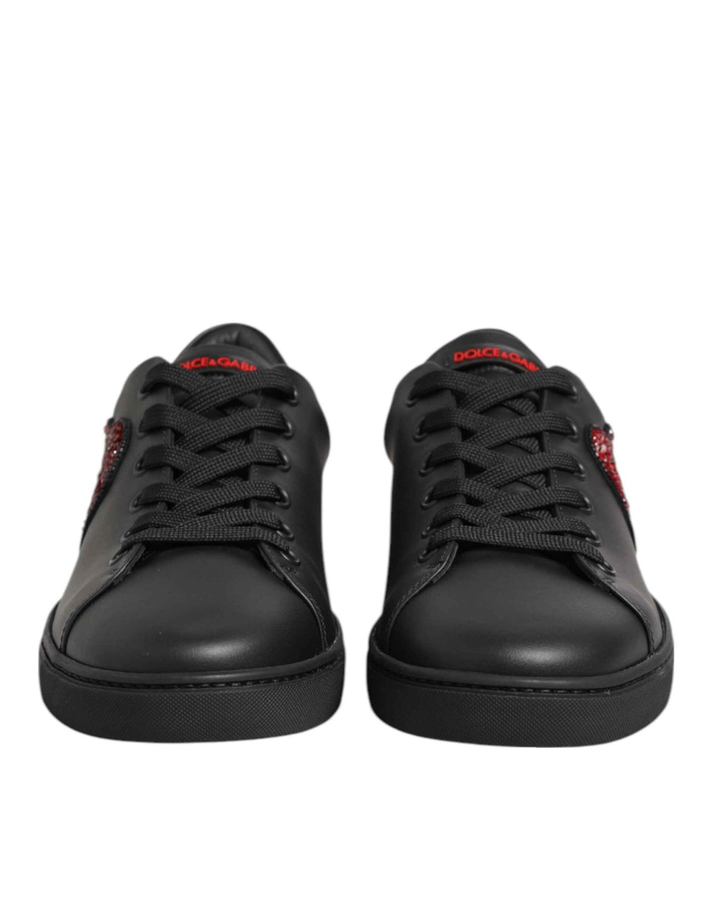 Dolce & Gabbana Black Leather Crystal Heart Low Top Sneakers  Shoes