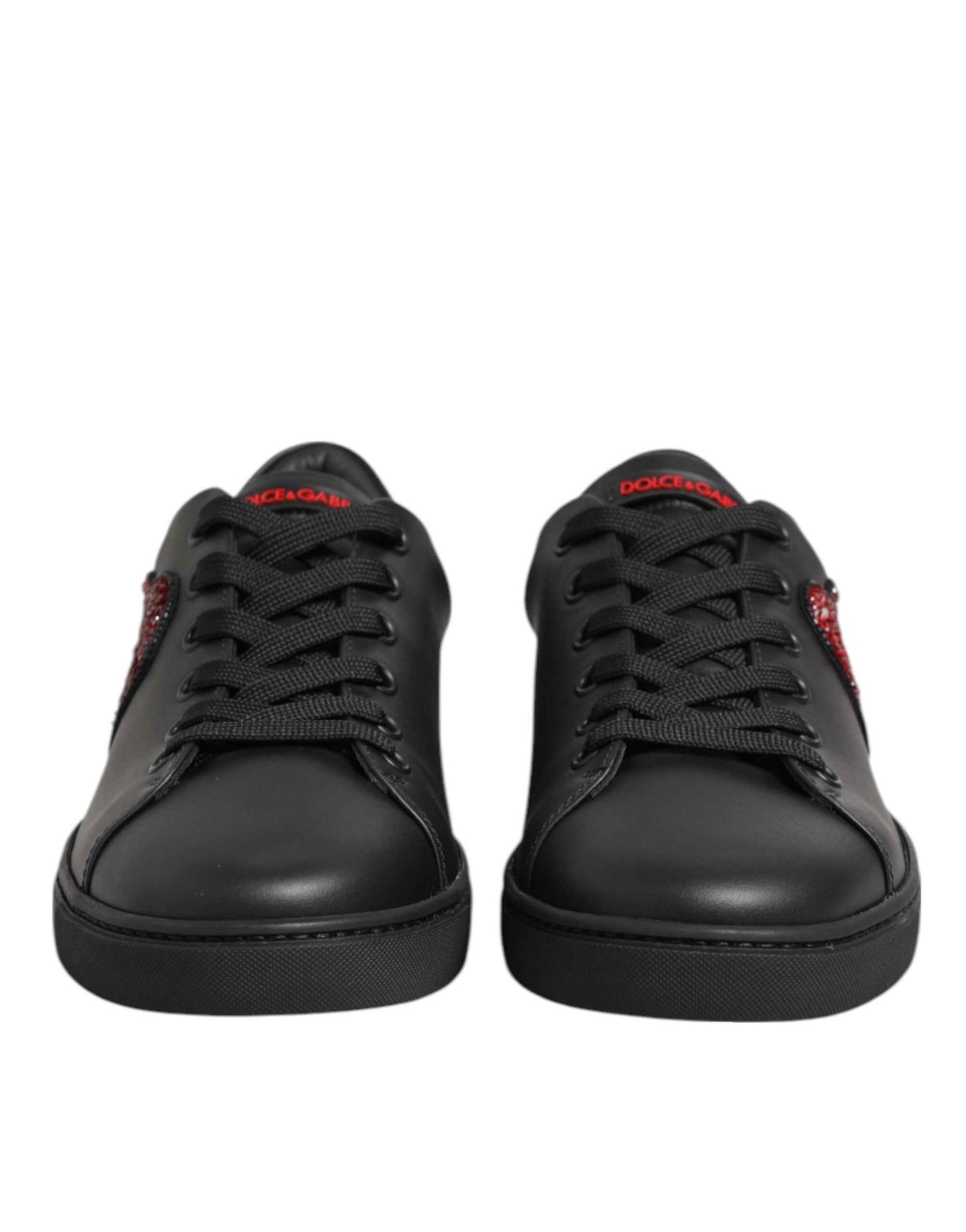 Dolce & Gabbana Black Leather Crystal Heart Low Top Sneakers  Shoes