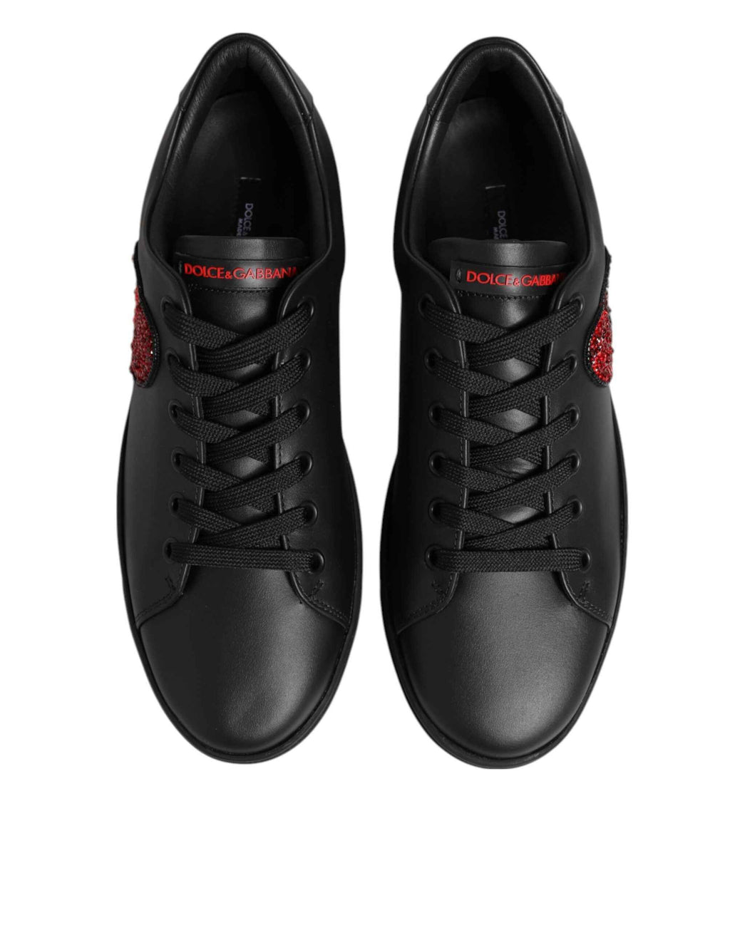 Dolce & Gabbana Black Leather Crystal Heart Low Top Sneakers  Shoes