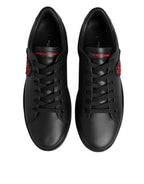Dolce & Gabbana Black Leather Crystal Heart Low Top Sneakers  Shoes