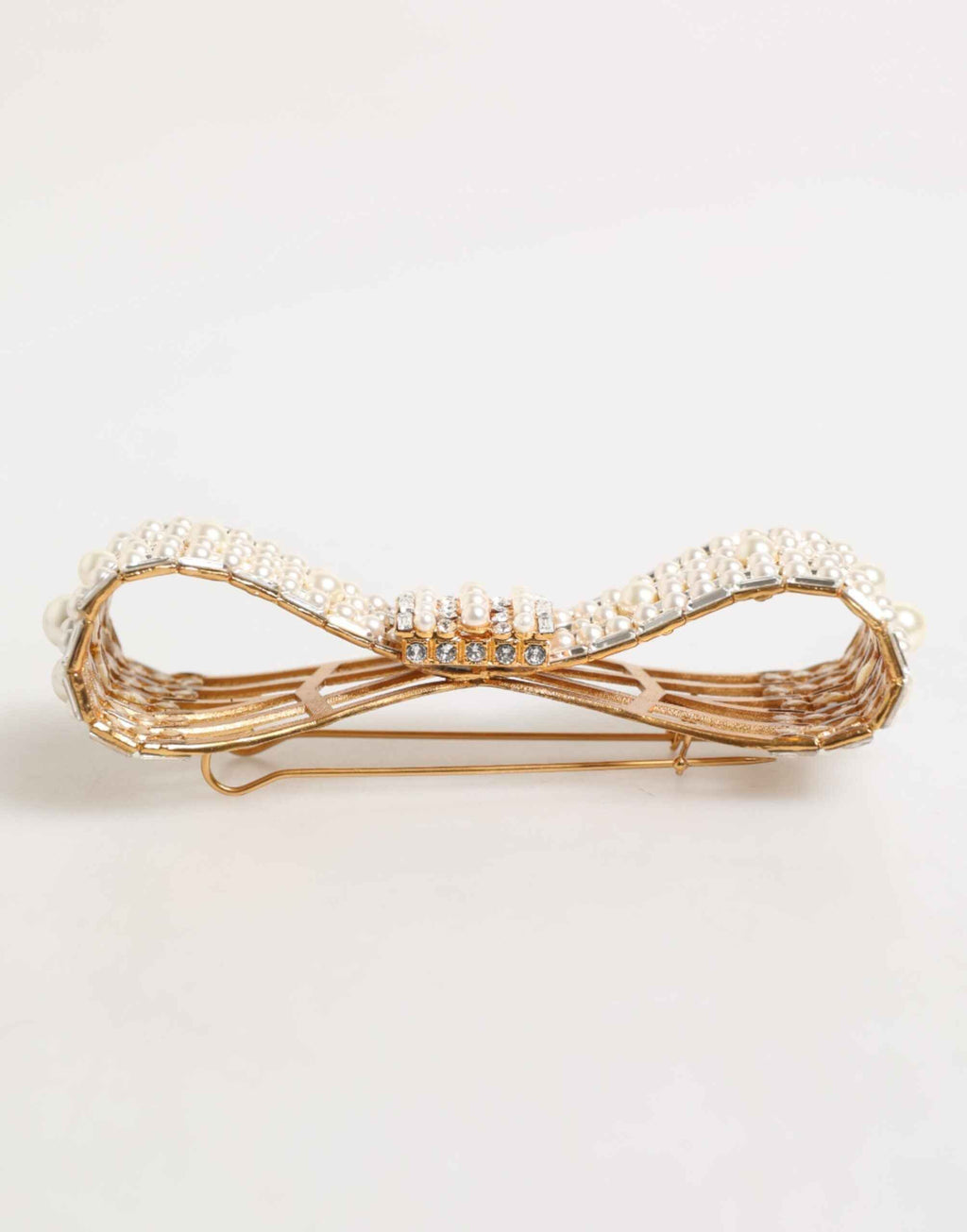 Dolce & Gabbana Gold Brass Glas Crystal Faux Pearl Embellished Brooch