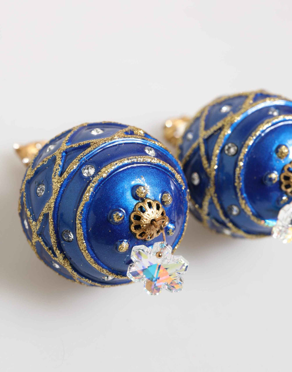 Dolce & Gabbana Gold Brass Blue Christmas Ball Crystal Drop Clip On Earrings