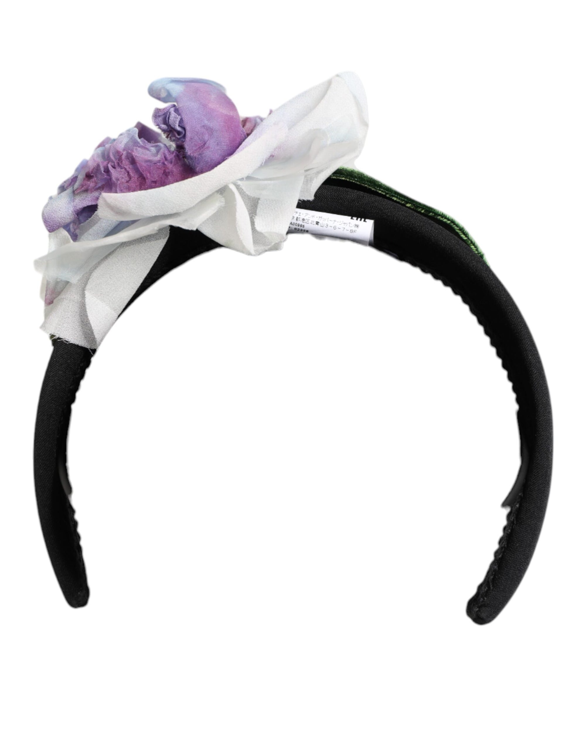 Dolce & Gabbana Black Green Silk Purple White Floral Appliqué Accessory Headband