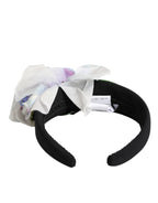 Dolce & Gabbana Black Green Silk Purple White Floral Appliqué Accessory Headband