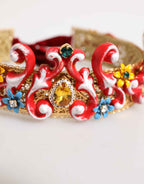 Dolce & Gabbana Red Carretto Multicolor Crystal Gold Tiara Crow Headband
