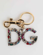 Dolce & Gabbana Multicolor Crystal DG Logo Gold Keychain Charm Keyring
