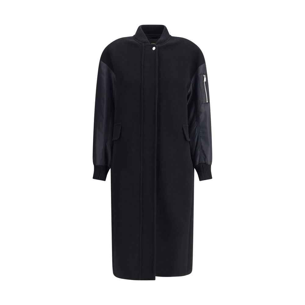PINKO Long Coat in wool-blend cloth and technical satin
