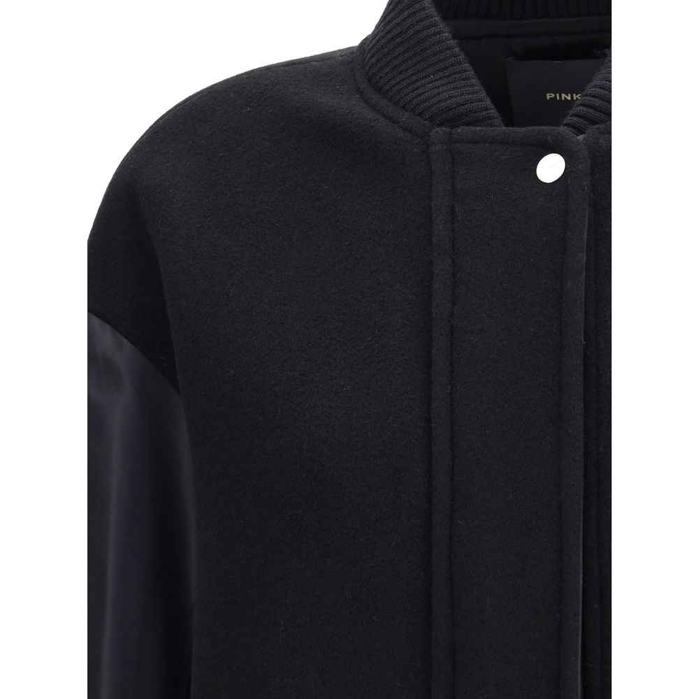 PINKO Long Coat in wool-blend cloth and technical satin