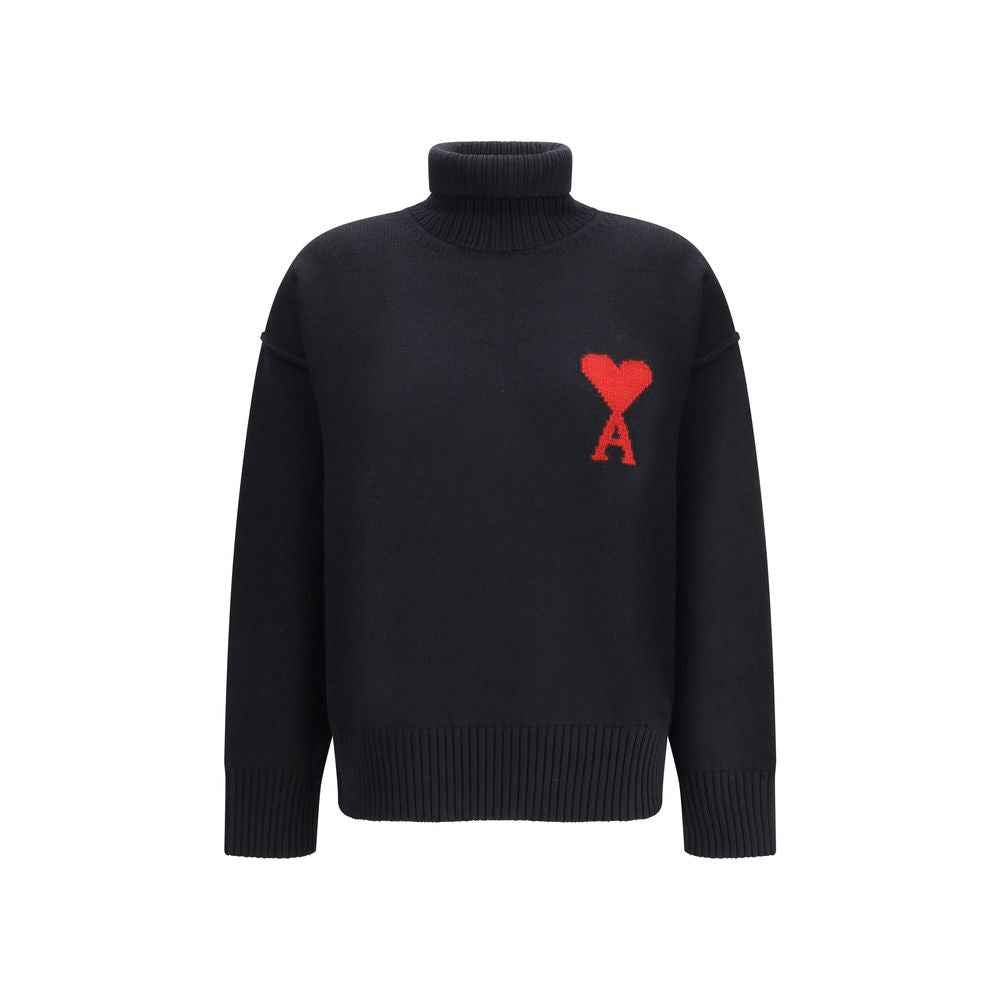 Ami Paris Black Fleece Wool Turtleneck