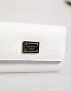 Dolce & Gabbana White Leather Card Case Holder Wallet Gold Logo Plate  Key Holder