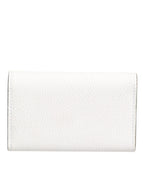 Dolce & Gabbana White Leather Card Case Holder Wallet Gold Logo Plate  Key Holder