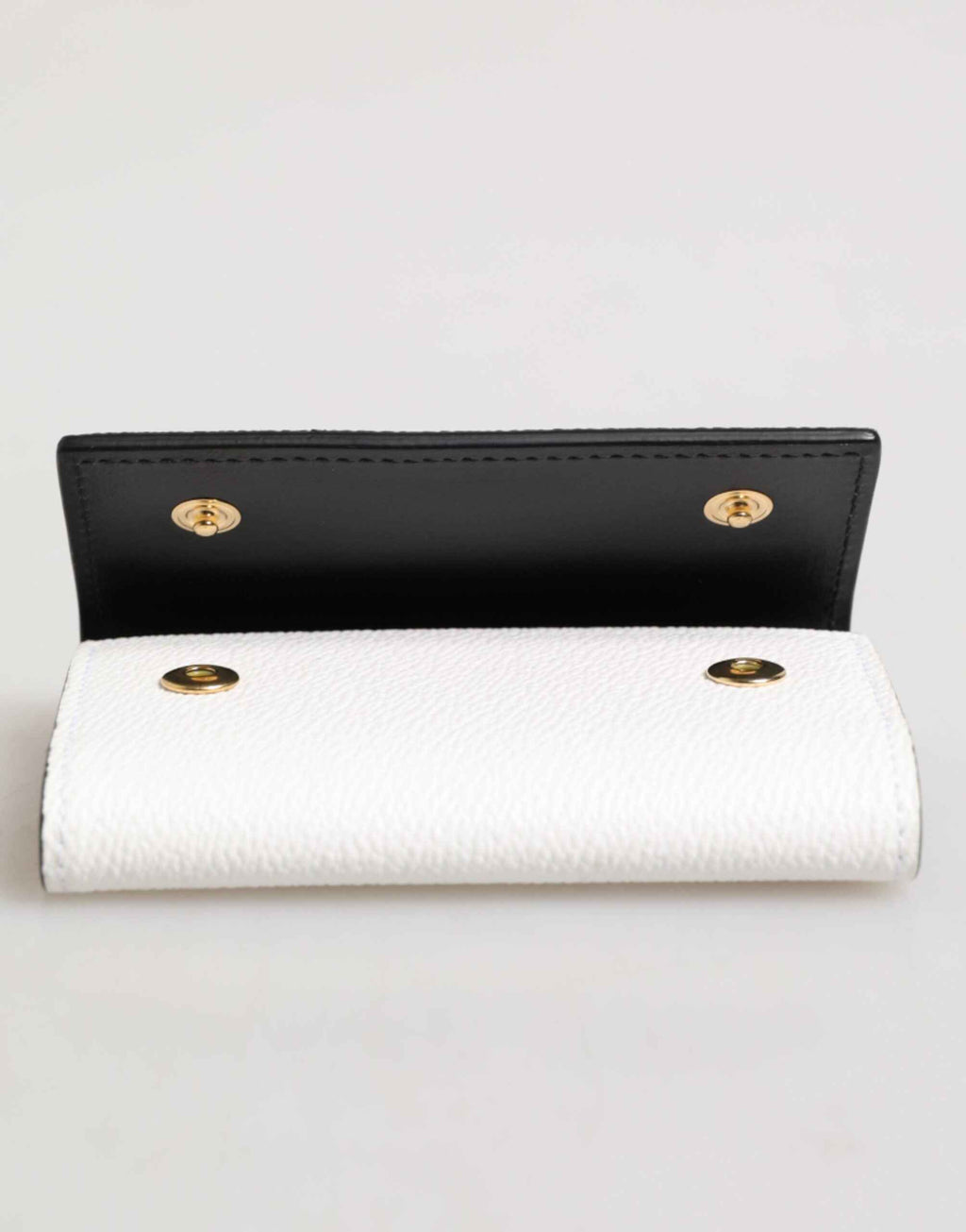 Dolce & Gabbana White Leather Card Case Holder Wallet Gold Logo Plate  Key Holder