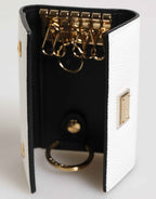 Dolce & Gabbana White Leather Card Case Holder Wallet Gold Logo Plate  Key Holder