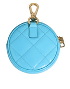 Dolce & Gabbana Azure Blue Leather Round Coin Purse Keychain Crystal Logo Wallet