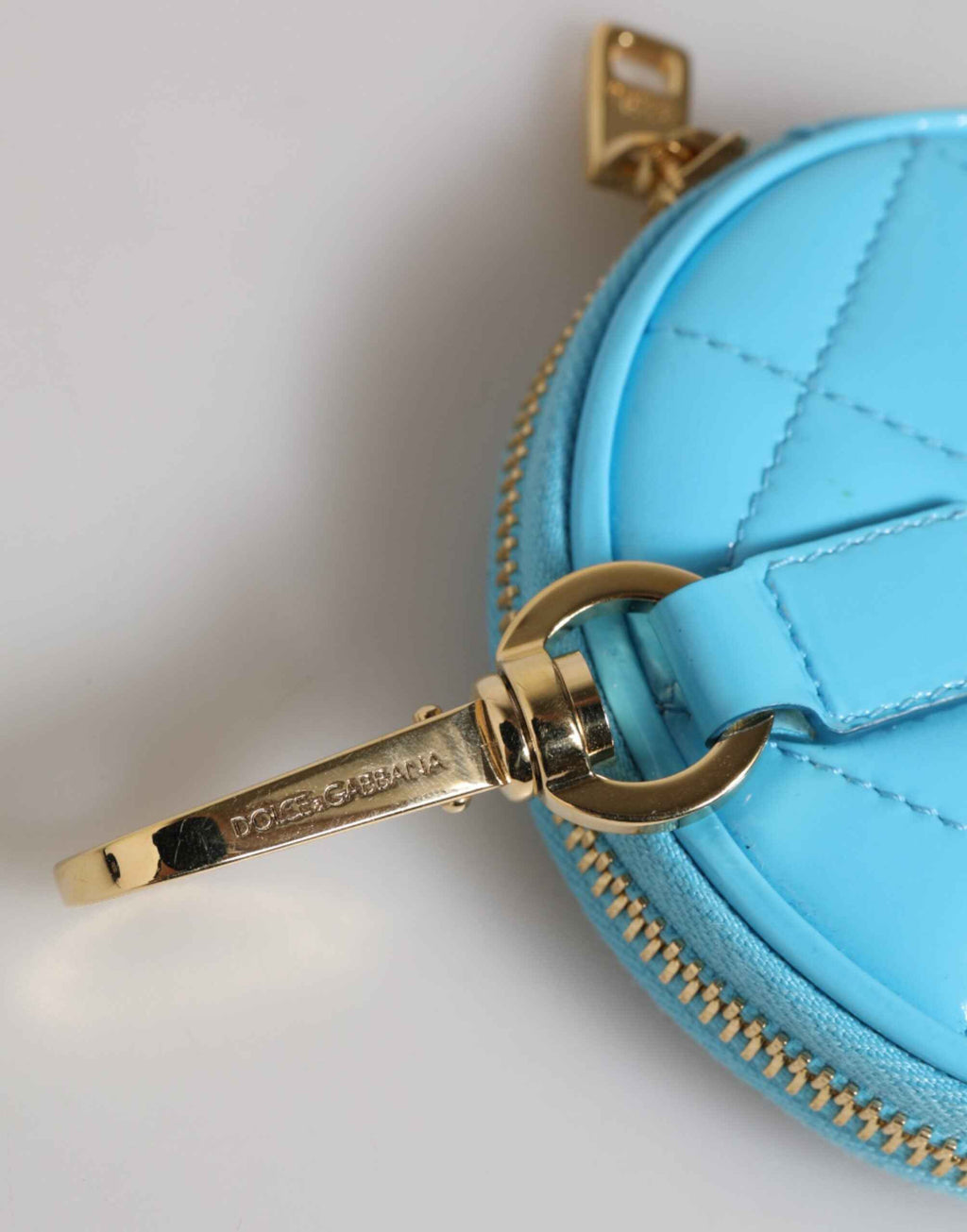 Dolce & Gabbana Azure Blue Leather Round Coin Purse Keychain Crystal Logo Wallet