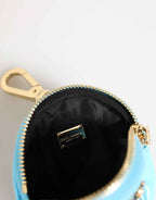 Dolce & Gabbana Azure Blue Leather Round Coin Purse Keychain Crystal Logo Wallet
