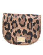 Dolce & Gabbana Brown Black Calf Leather Leopard Print Logo Plaque Wallet