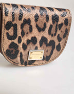 Dolce & Gabbana Brown Black Calf Leather Leopard Print Logo Plaque Wallet
