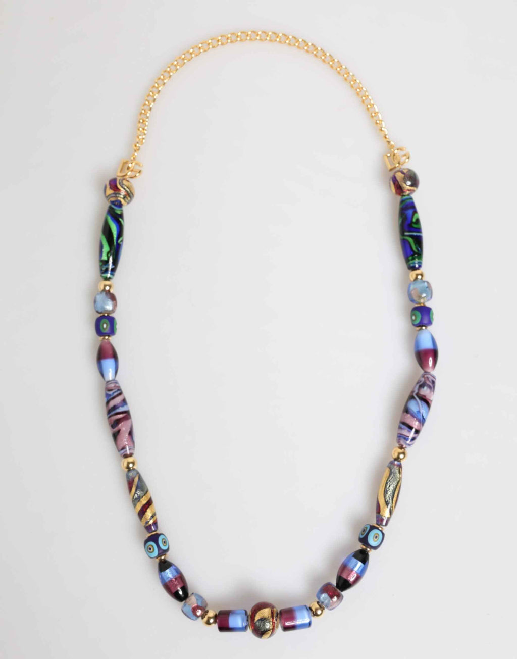 Dolce & Gabbana Multicolor Murano Glass Beads Gold Brass Chain Jewelry Necklace