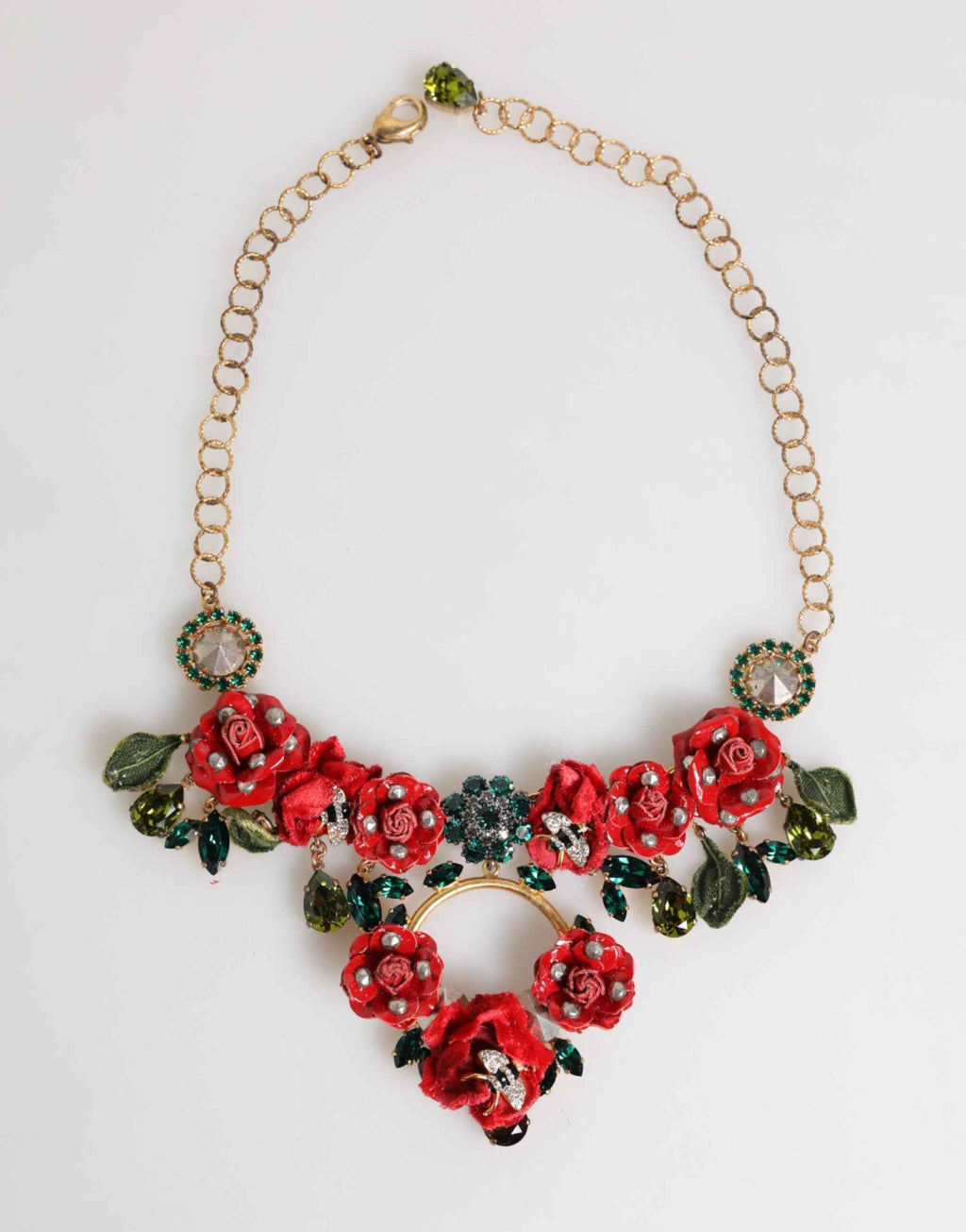 Dolce & Gabbana Red Rose Floral Crystal Embellished Statement Jewelry Necklace