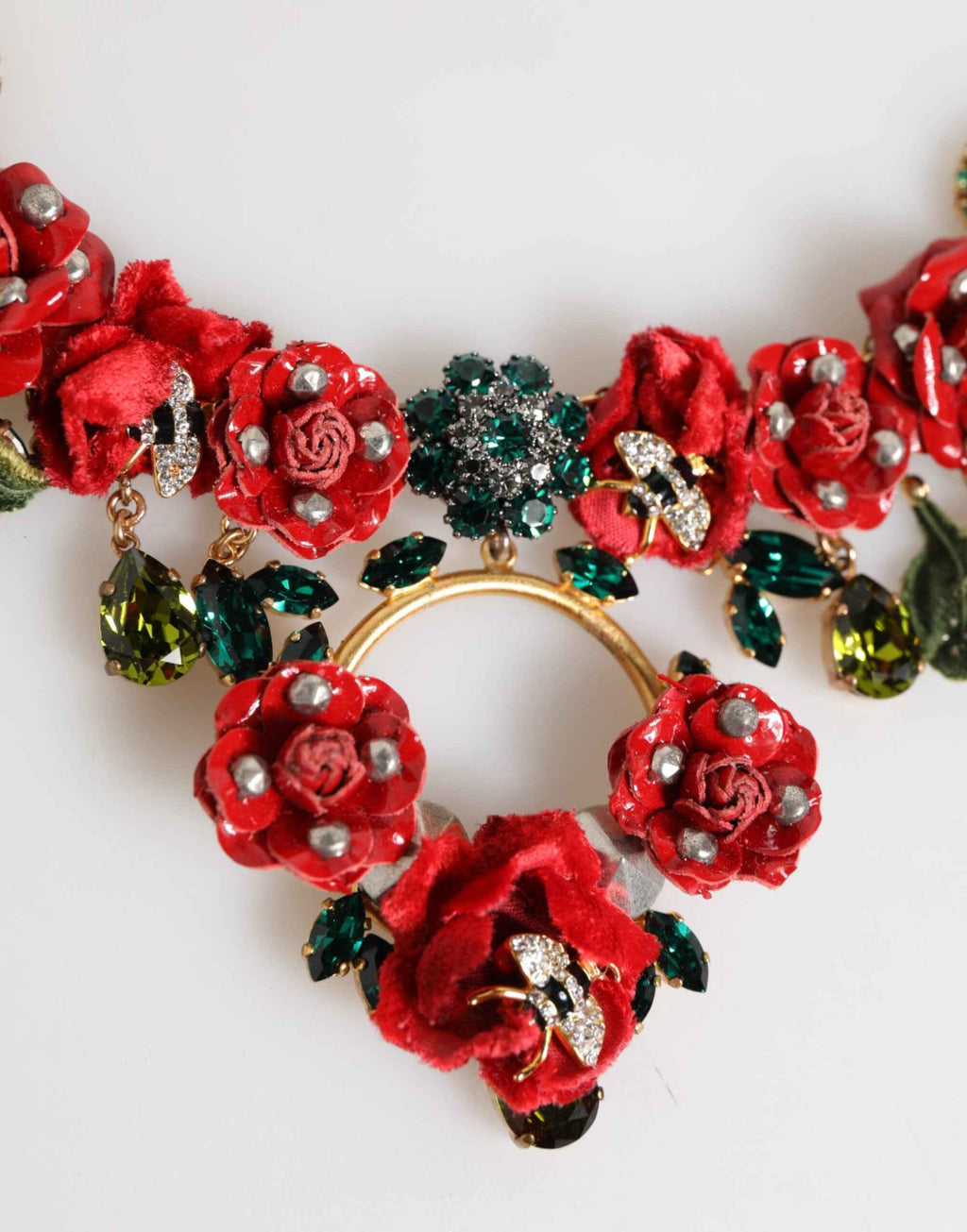 Dolce & Gabbana Red Rose Floral Crystal Embellished Statement Jewelry Necklace