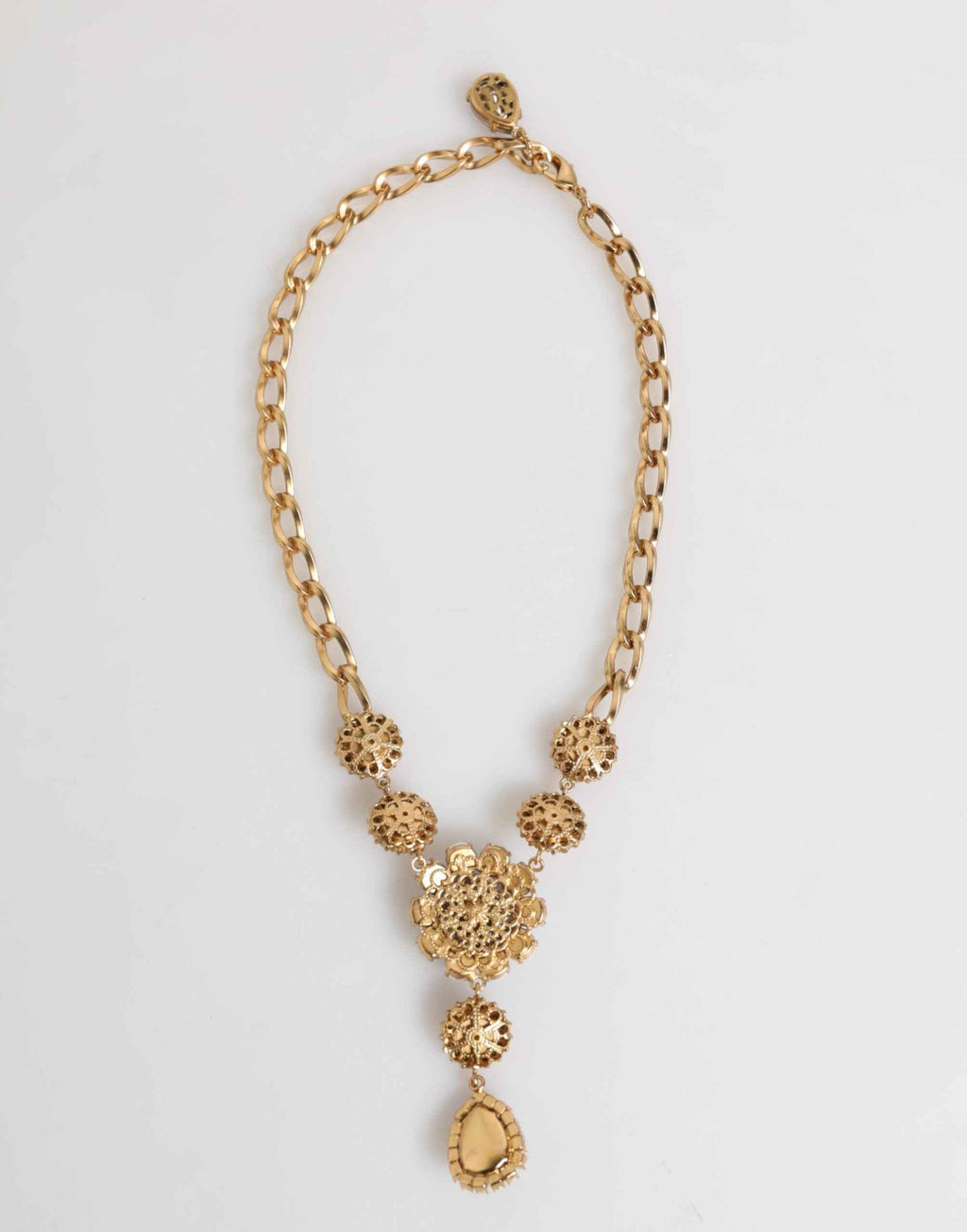 Dolce & Gabbana Gold Brass Crystal Pearl Purple Floral Pendant Jewelry Necklace