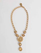Dolce & Gabbana Gold Brass Crystal Pearl Purple Floral Pendant Jewelry Necklace