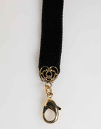 Dolce & Gabbana Blue Floral Appliqué Velvet Choker Crystal Beads Necklace