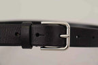 Dolce & Gabbana Calf Leather Silver Tone Black Metal Buckle Belt