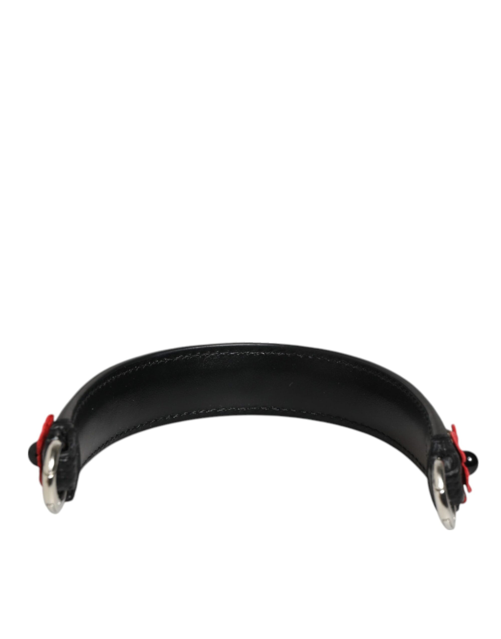 Dolce & Gabbana Black Embellished Leather Bag Handle Women Shoulder Strap