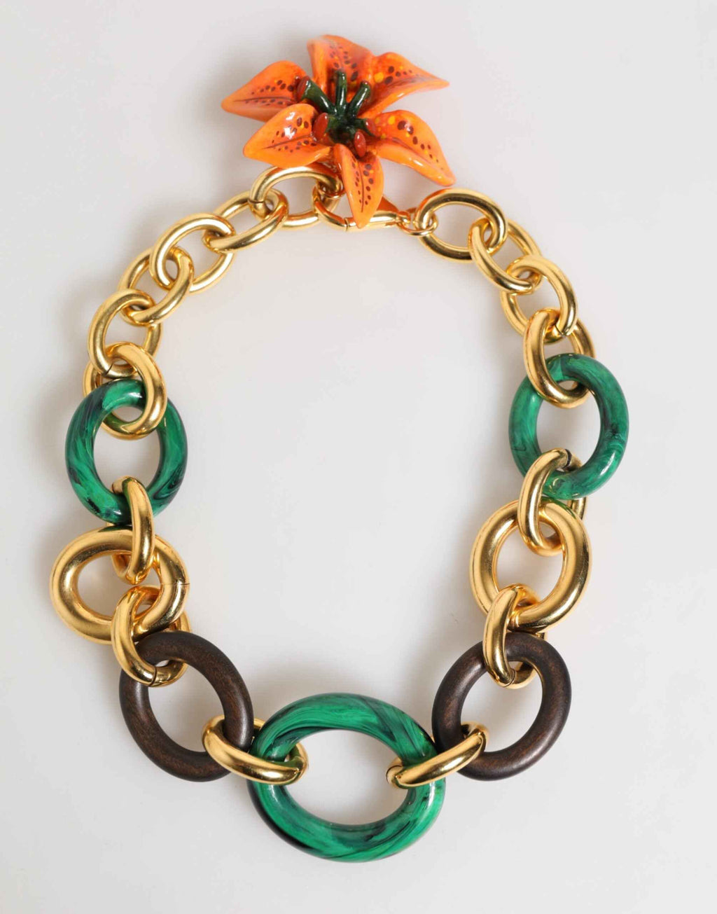 Dolce & Gabbana Multicolor Gold Brass Tiger Lily Floral Chai Necklace