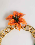 Dolce & Gabbana Multicolor Gold Brass Tiger Lily Floral Chai Necklace