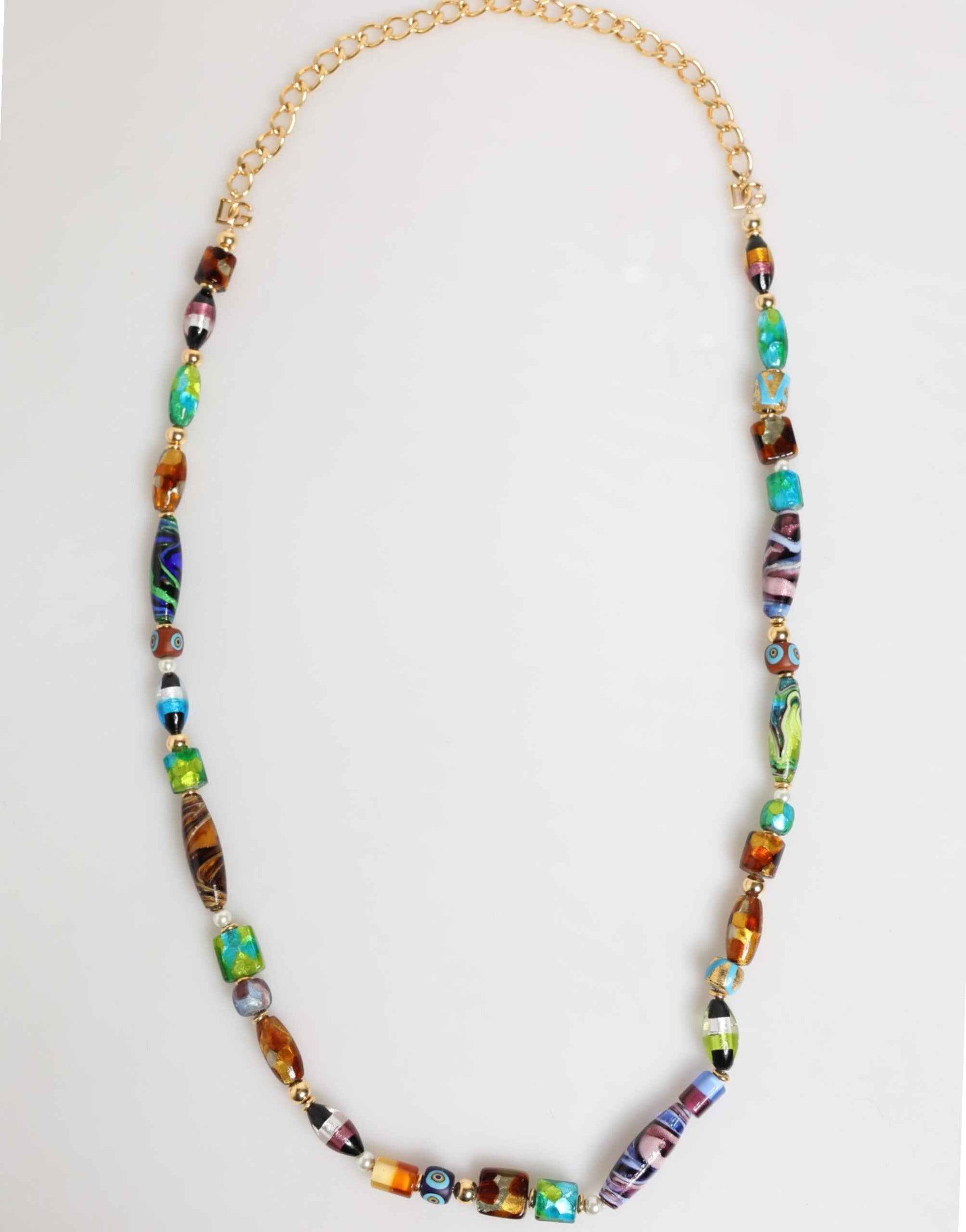 Dolce & Gabbana Multicolor Murano Glass Beads Gold Chain Jewelry Necklace