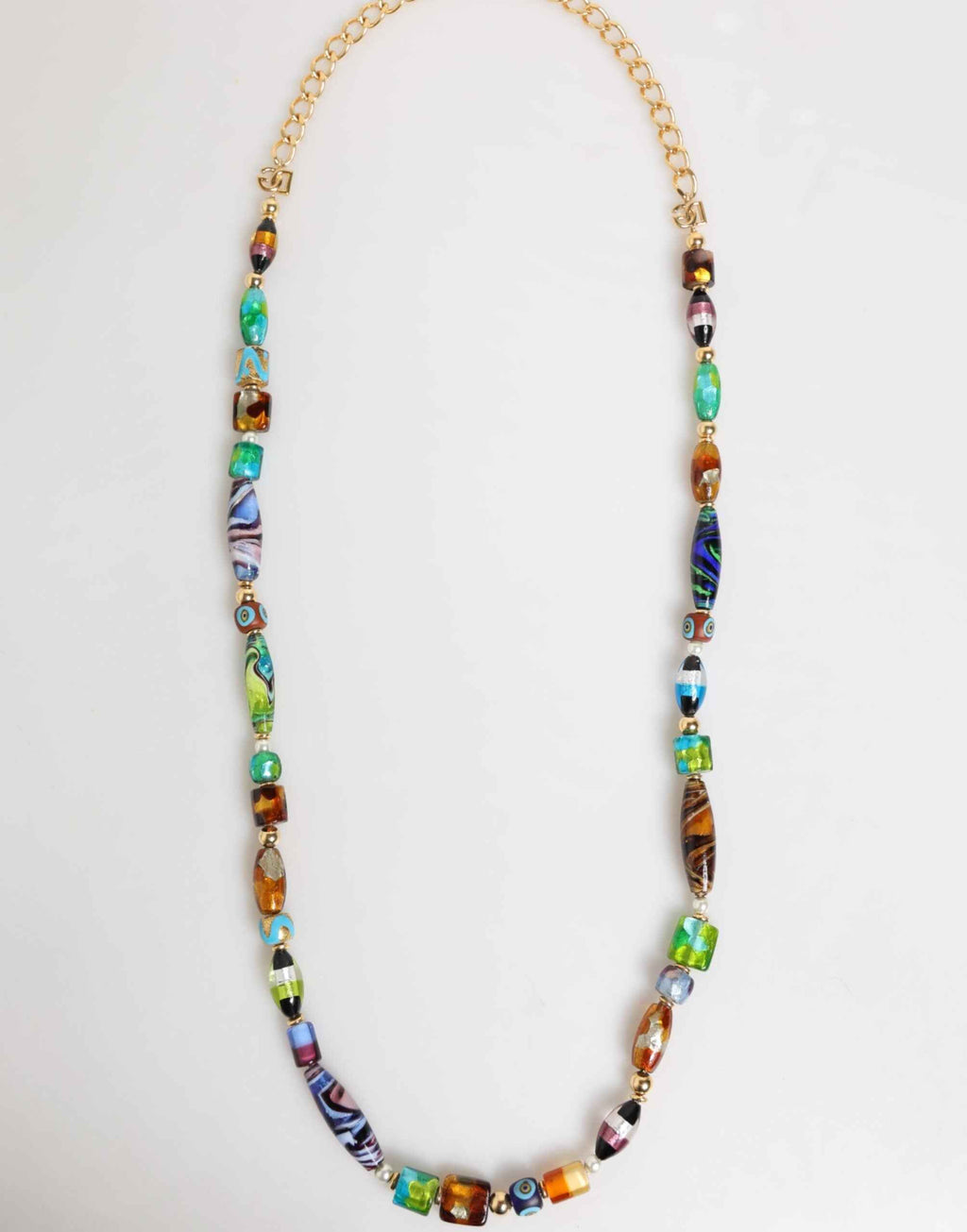 Dolce & Gabbana Multicolor Murano Glass Beads Gold Chain Jewelry Necklace