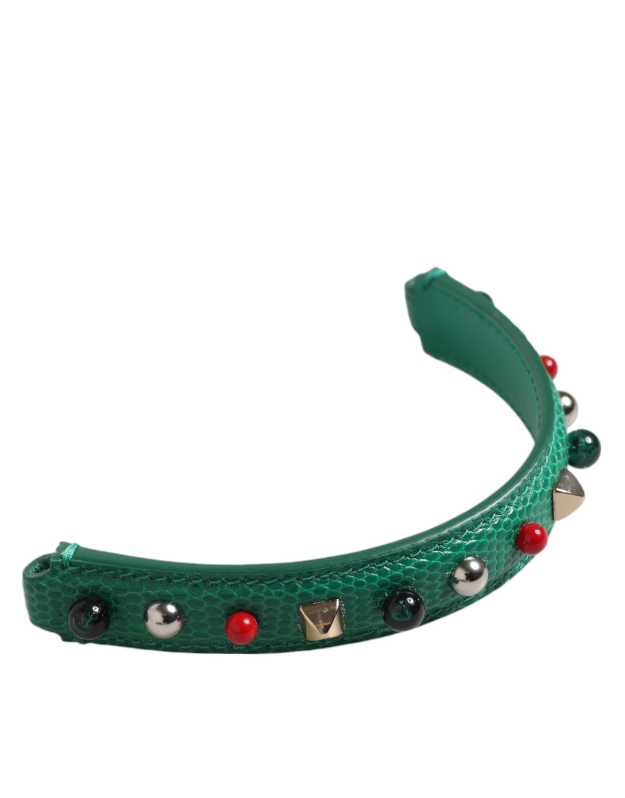 Dolce & Gabbana Green Embellished Leather Bag Handle Women Shoulder Strap